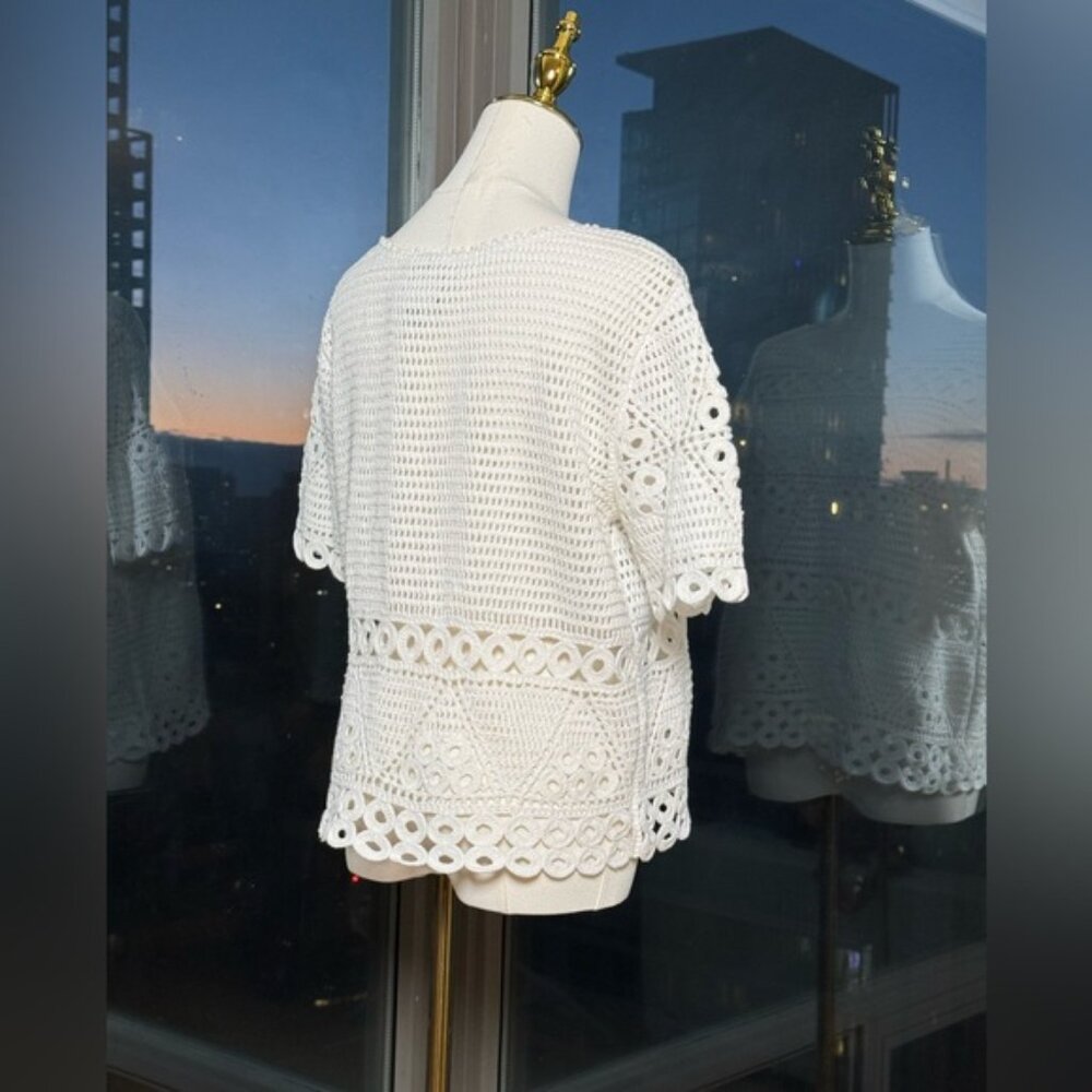 🆕 FARM Rio 🧿 NWT Crochet Sweater Tee, White, Sz M - Picture 3 of 13